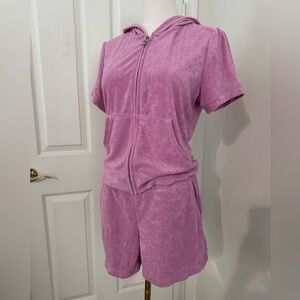 Juicy Couture Pink Terry Cloth Hoodie and Shorts Set